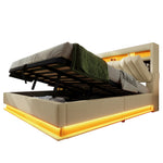 Upholstered Double Bed 180x200cm Hydraulic Base, Beige Bouclé