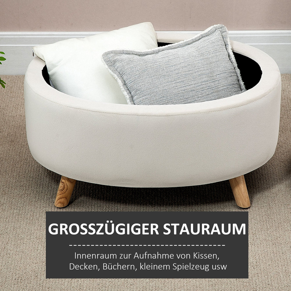 Bench with Storage, Upholstered, Velvet Beige