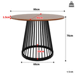 Round Dining Table 80x80cm 4-Person Walnut MDF/Black Metal Legs