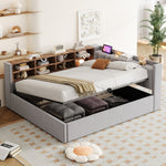 Upholstered Bed/Sofa Bed with Hydraulic Storage, USB Charging and Night Light, 140x200cm, Light Grey Velvet Fabric