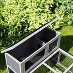Rabbit Hutch, 2 Levels Foldable Roof Winterproof Solid Wood, Gray