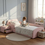 Upholstered Children's Bed with Bear-Shaped Headboard and Matching Bedside Table, 90x200cm, Pink Velvet