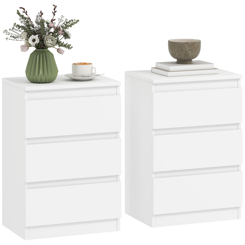 Bedside Table, 2 Side Tables with 3 Drawers, 40 x 30 x 59.5 cm, White