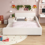 Upholstered Bed with Desk, Stool and Storage Shelf, 140x200cm, White Velvet