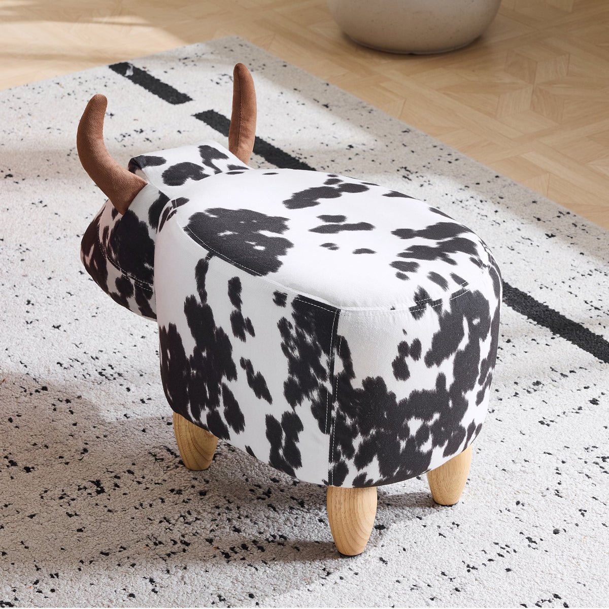 Universal Pet Footstool, Non-Slip Shoe Changing Stool with Solid Wood Legs, Black and White
