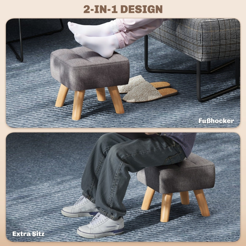 Footstool, Modern Upholstered Ottoman, Grey Linen Look