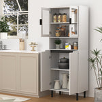 Tall Bookcase 4-Door Tempered Glass Adjustable Shelf - White