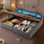 Platform Bed 140x200 with Hydraulic Storage & LED, Grey Velvet