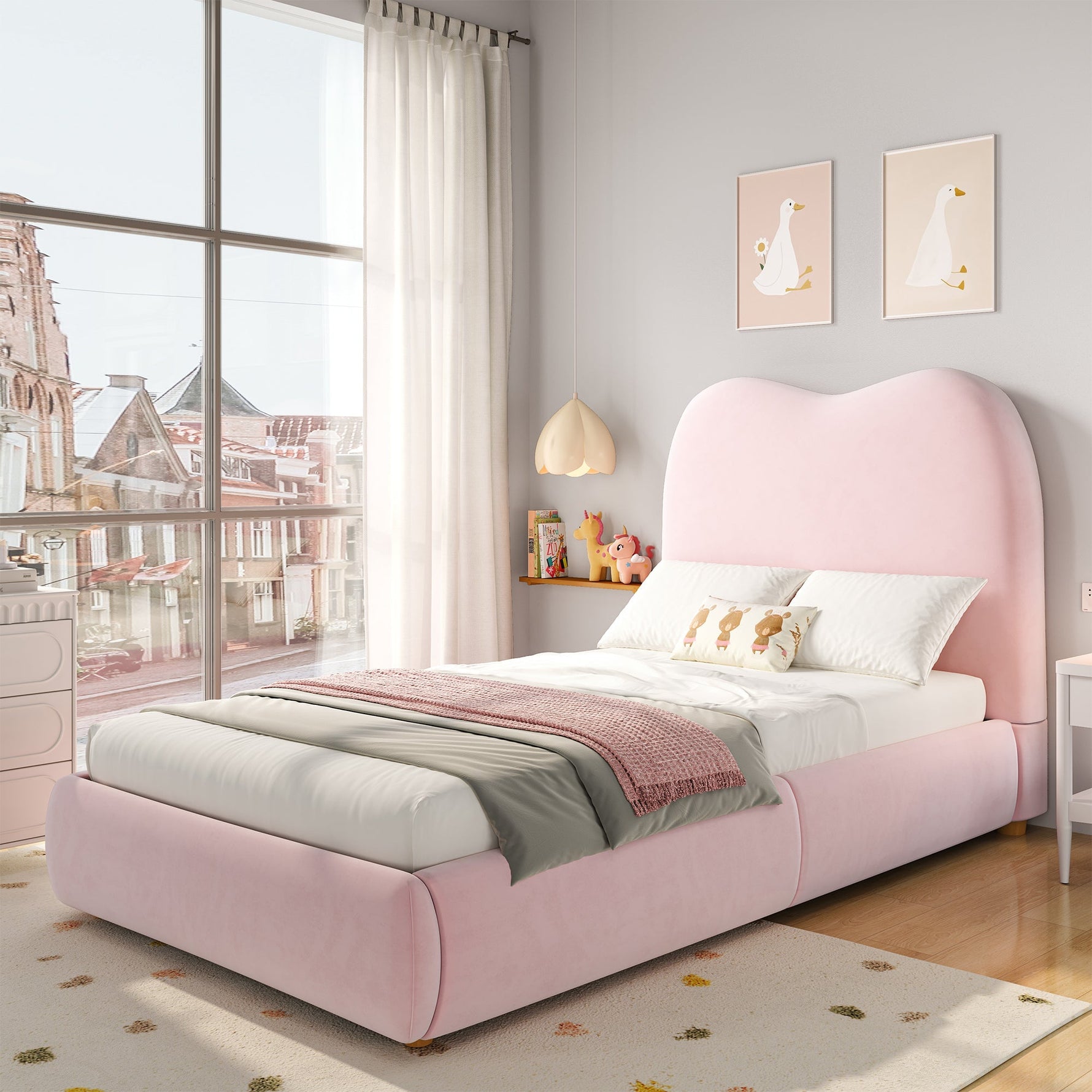 Upholstered Single Bed 90x200cm Hydraulic Storage Slatted Base - Velvet Pink