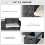Polyrattan Garden Bench with Table, 2-Seater, Steel, Black