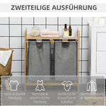 Laundry Basket with Platform, 2 Bags, Bamboo Grey+Natural