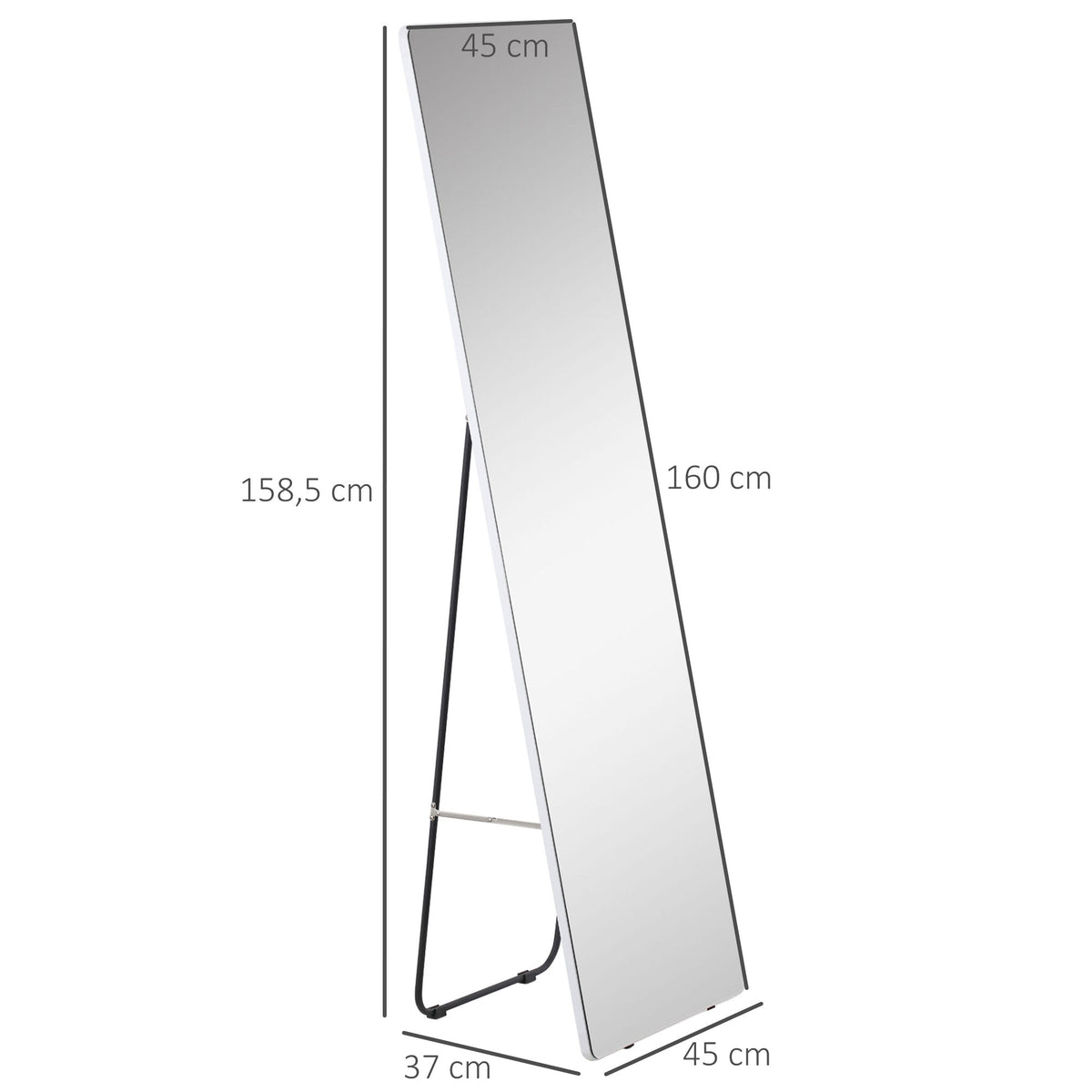 Full Length Mirror, Standing Wall Wardrobe Dressing, 45x160cm, Silver