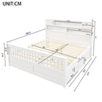 Platform Bed Frame with Storage Shelves, LED, USB and 4 Drawers, 180x200cm, White