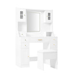 Dressing table with adjustable LED lighting, power outlets, mirror, 6 drawers, 4 doors, white