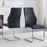 Dining Chair Set of 2, High Backrest and Padded Seat with Metal Frame, Black Diamond Pattern