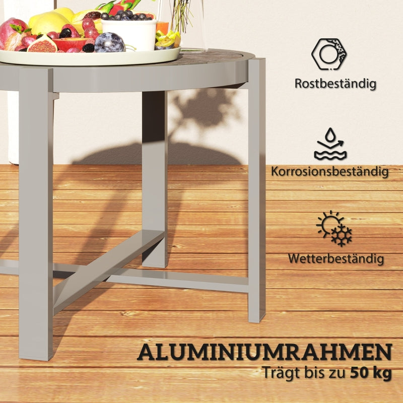 Side Table, Round Weatherproof Balcony, Aluminum Gray