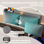 Modern Upholstered Bed 140x200cm Storage LED USB-C Headboard