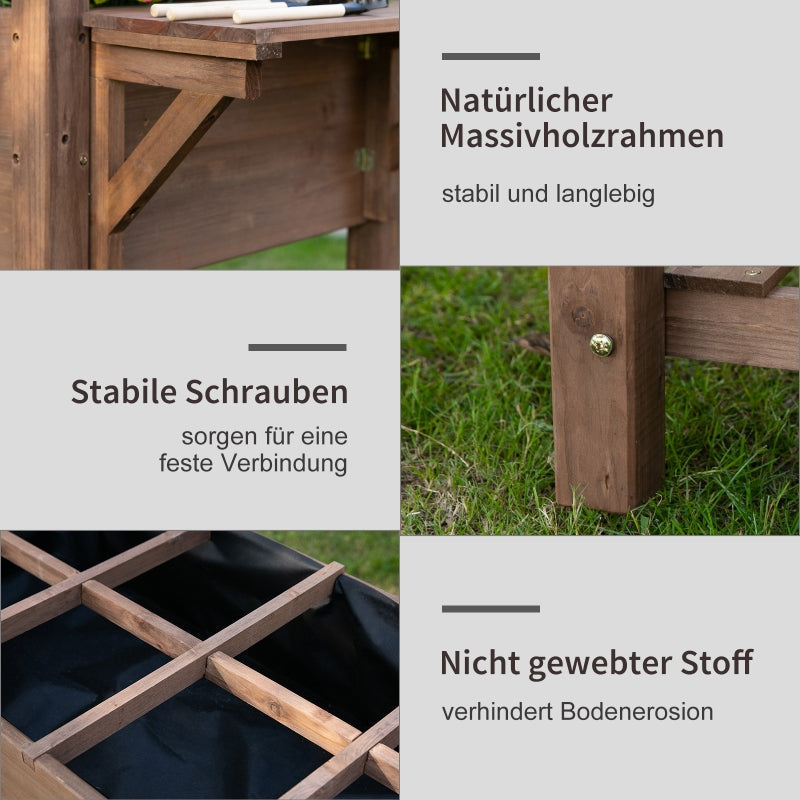 Raised Bed Planter, 8 Grids & Foldable Shelf, Solid Wood, Brown