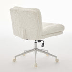 Wider Seat Office Chair with Artificial Rabbit Hair and Swivel Metal Base, Cream