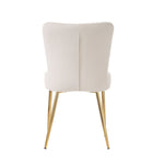 Velvet Dining Chair, Set of 4 with Gold Metal Legs and Lumbar Support, Beige