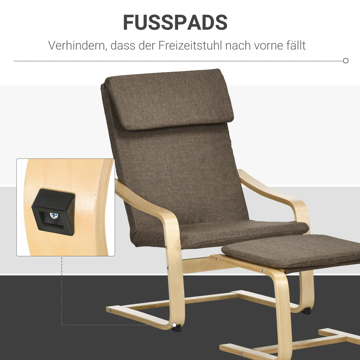 Relaxing Armchair with Footstool, Wingback Dining Chair, Linen Brown
