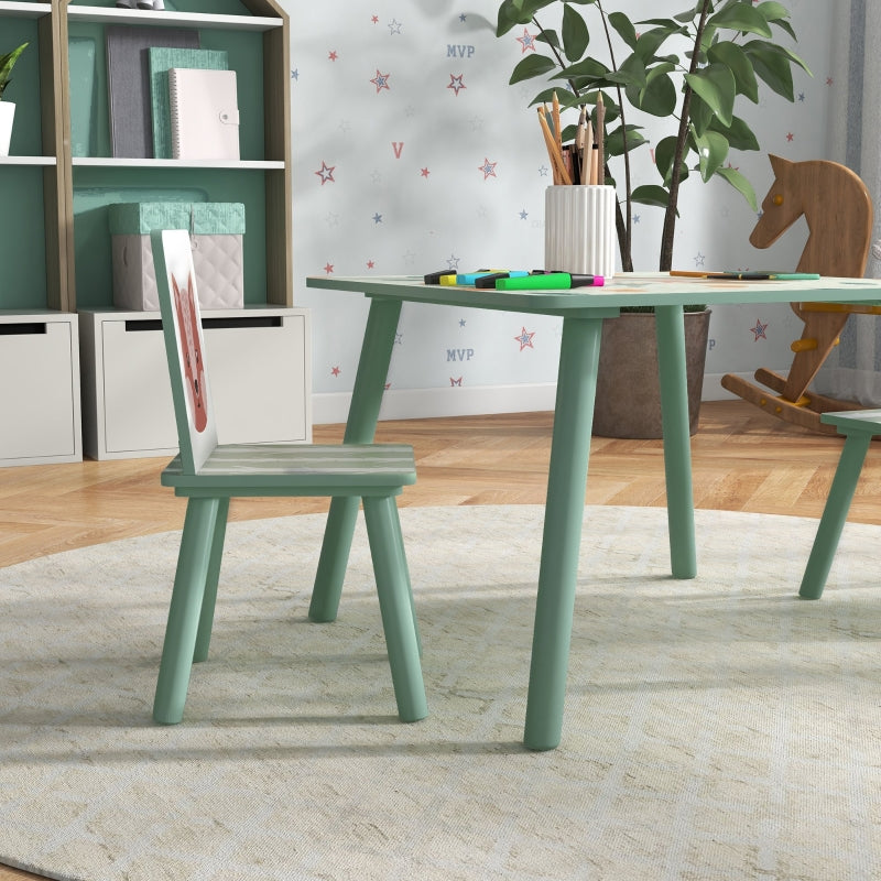 Children’s table with 2 chairs, kids’ seating set with 1 table & 2 chairs, cute animal design, suitable for children aged 3–8 years, green