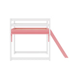 Children's Loft Bed 90x200cm with Ladder, White-Pink Solid Pine
