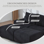 Modular 2-Seater Sofa with 2 Ottomans, Cupholder and Storage Pocket, Black Corduroy