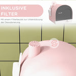 Cat Litter Box, Lid, Scoop, Dirt Trap Mat, Plastic, Pink/Black