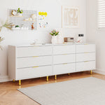 Modular Drawer Unit with 9 Drawers and Modern Sideboard Set, White and Gold