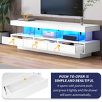 TV Cabinet, 160x38x50.5cm High-Gloss with Glass, LED, App Control, for 70-inch TVs, White