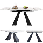 Extendable Dining Table Telescopic 99-159cm Space-Saving Pedestal Legs - White