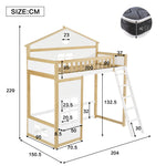 Bunk House Bed with Stairs & Roof 90x200cm, White & Natural