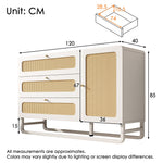 Chest of Drawers with Rattan & Gold Handles, 3 Drawers 1 Door, White Country Style