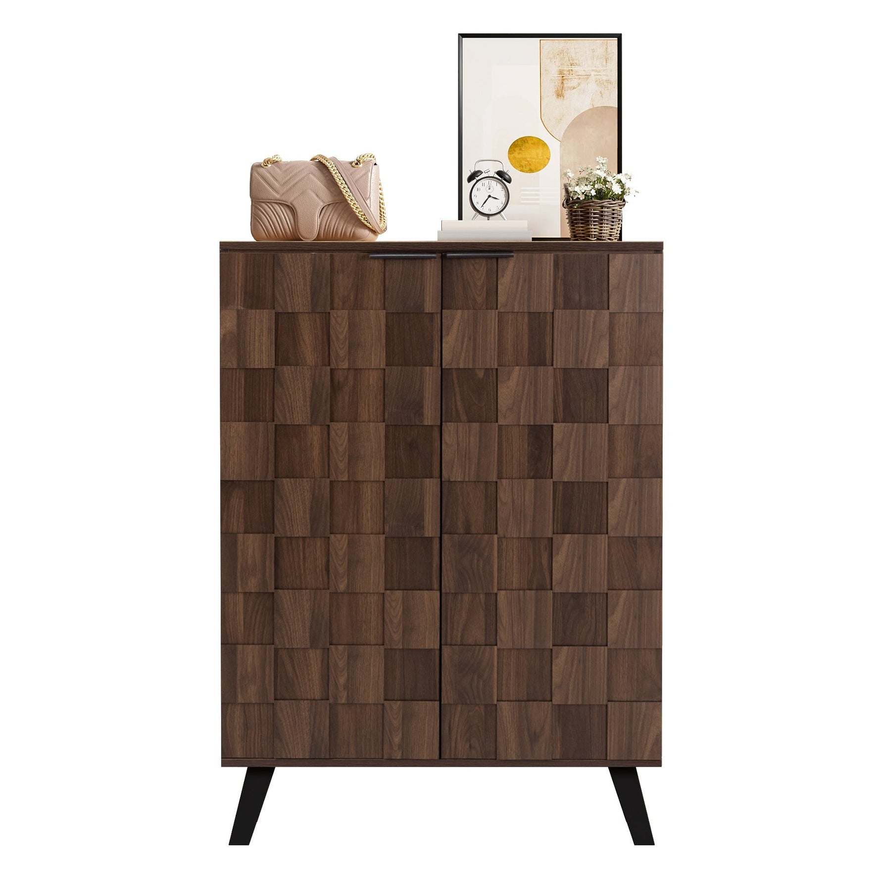 Shoe Cabinet 80x35.5x110cm 5 Compartments Adjustable Shelves - Dark Wood Grain
