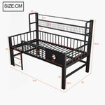 Low Loft Bed with Storage Compartments, 90x200cm, Black Metal