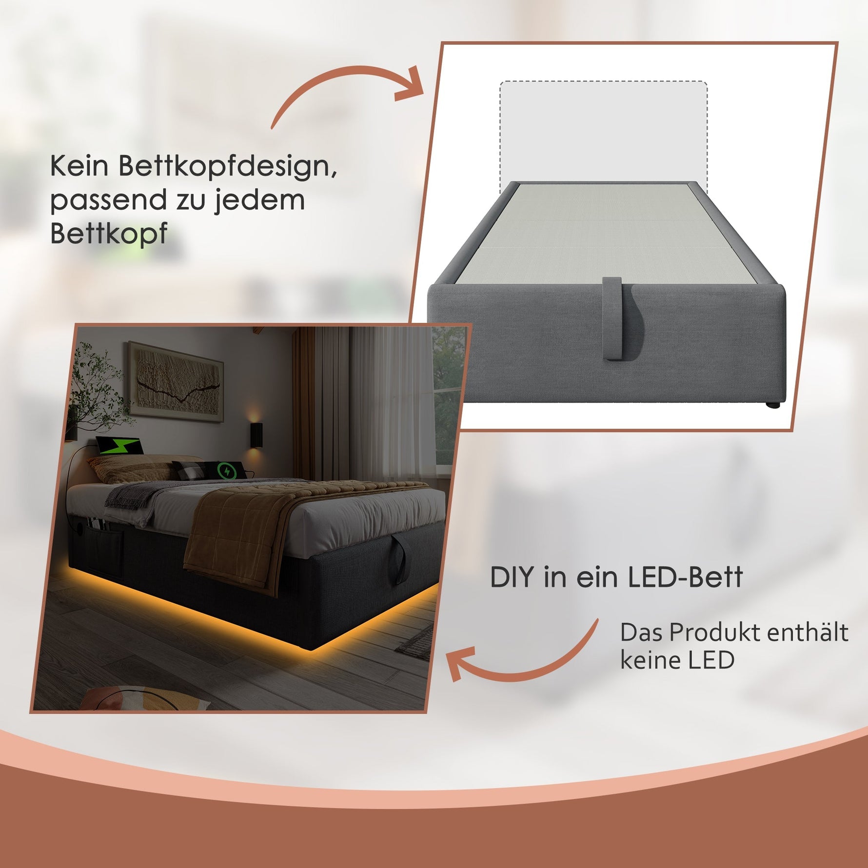 Children's Upholstered Bed, 90x200 cm, with Bookcase, Hydraulic Storage, USB-C, Single, Grey Linen