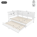 Daybed Sofa Bed with Storage Headboard and Extendable Trundle, 140x200cm, White