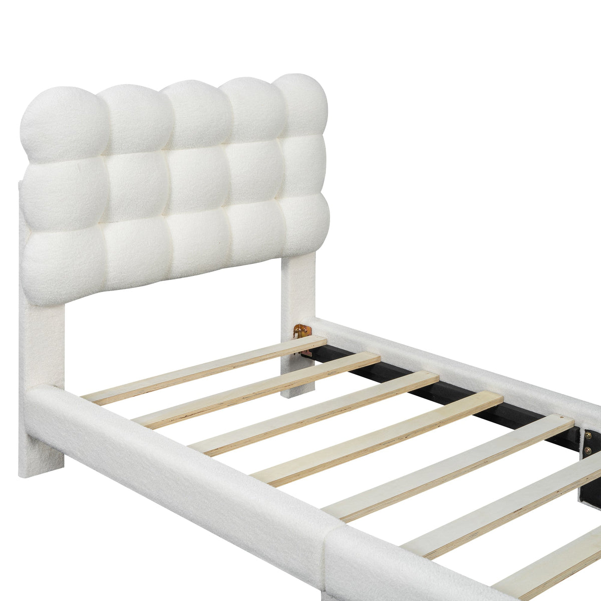 Upholstered Bed 90x200cm Triple Adjustable Headboard - White