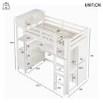 Loft Bed 90x200 cm with Desk, Wardrobe & Storage Shelves, White