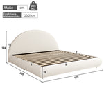 Upholstered Double Bed 160x200cm with Storage, White Bouclé