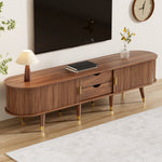 TV Cabinet 175cm Rattan Sliding Door Storage, Walnut Look/Natural Design