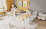 Floor Bed 140x200 cm with Safety Railings - Pine Wood, White