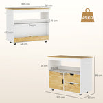 Kitchen Cart with Drawers, Cabinet, and Handle, Oak