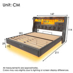 Upholstered Bed 140x200cm Floating LED Charging Station Storage Headboard Linen, Grey