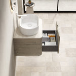 Floating Bathroom Vanity Unit with Oval Sink and Sintered Stone Top, Oak Cream Wood Grain
