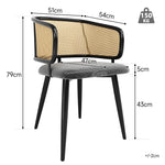 4 Dining Chairs - Rattan Back Velvet Cushion - Modern Style
