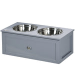 Feeding Station, 2 Bowls with Drawer, for Medium Dogs, Gray