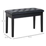 Piano Stool Bench with Storage, Rubber Wood Black Faux Leather
