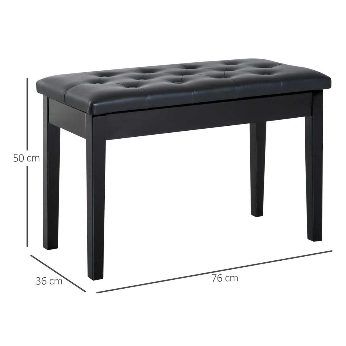 Piano Stool Bench with Storage, Rubber Wood Black Faux Leather